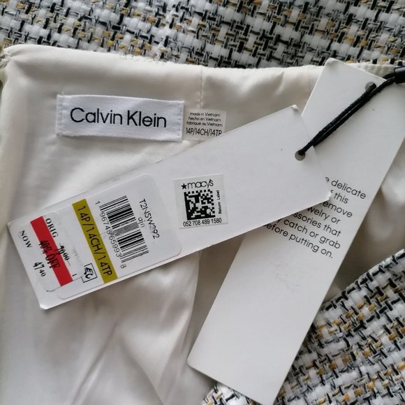 NWT Calvin Klein Black Gray Gematric Slit Tweed Straight & Pencil Skirt Size 14P - Picture 6 of 8
